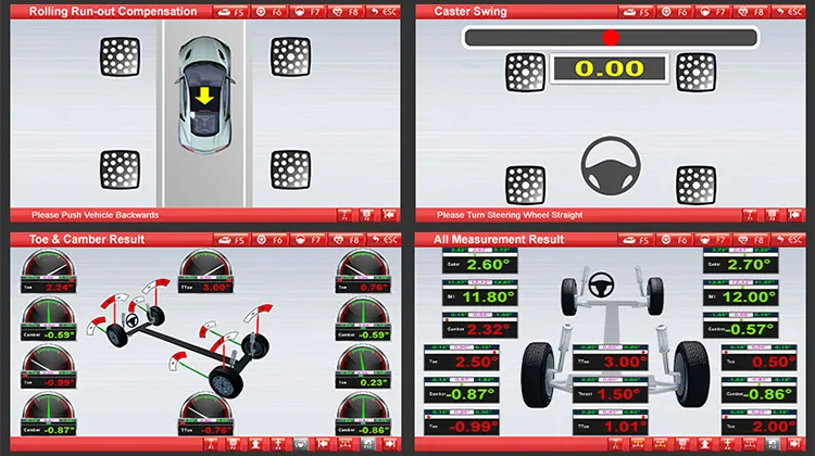 GATmatic GA-300 Software Interface, Rolling Run-out & Caster Swing Measurement
