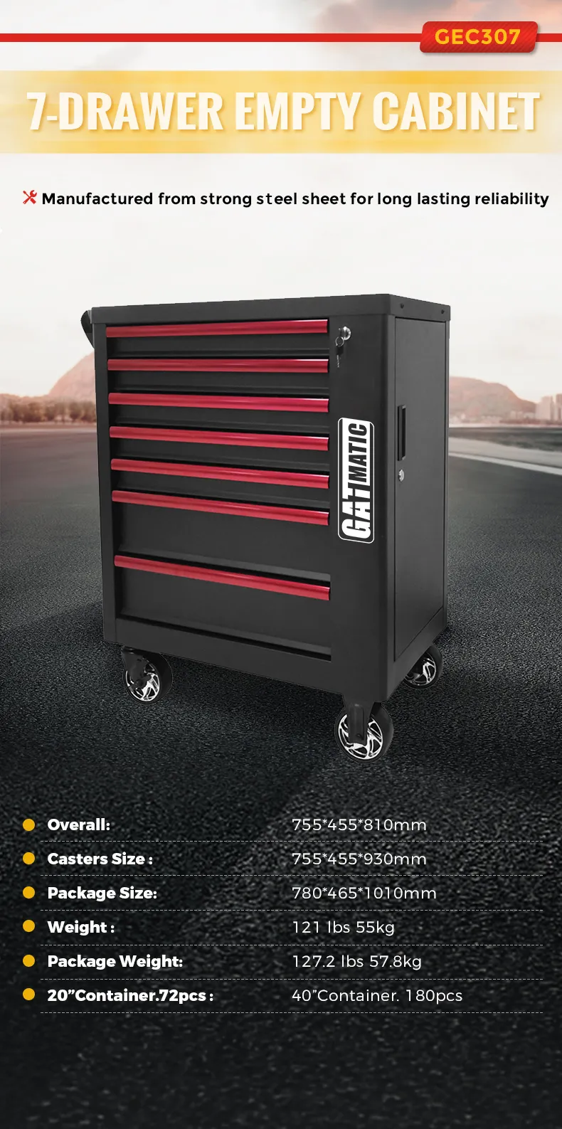 GEC307 Tool Cart, 1.0mm Thick Steel Body, Long Lasting Reliability