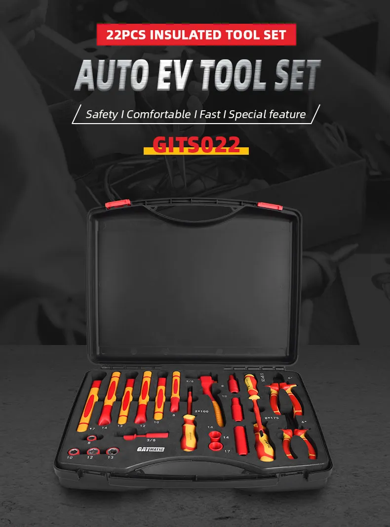 GATMATIC GITS022 22Pcs Insulated EV Auto Repair Tool Set With Carry Case