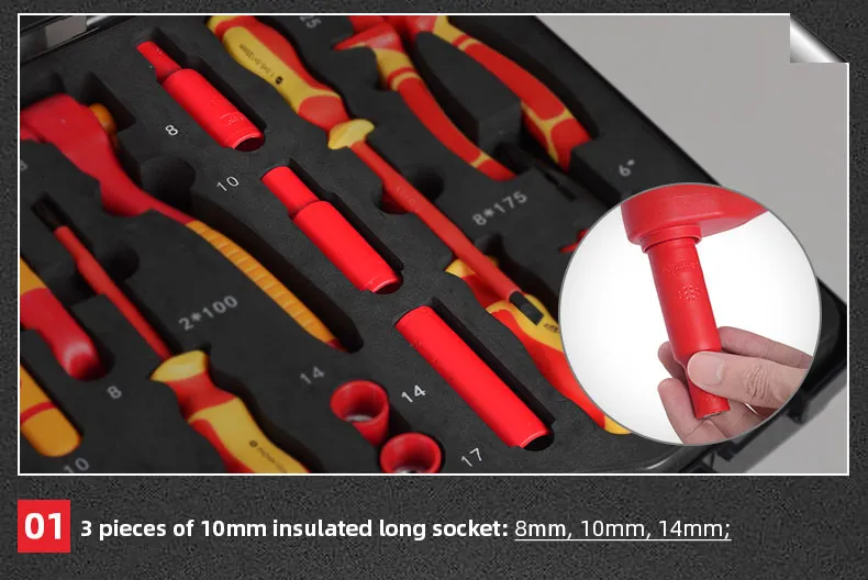 10mm Insulated Long Sockets For EV Repair, 8/10/14mm, VDE Certified