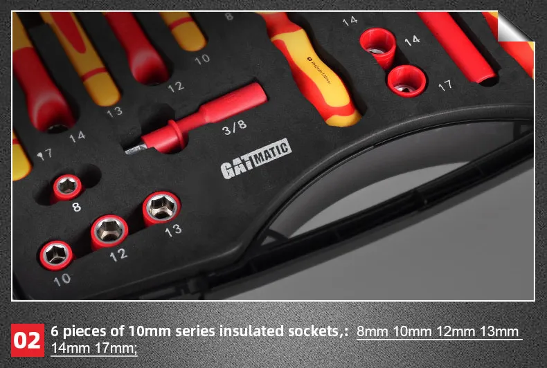 10mm Insulated Socket Set, 8-17mm, VDE Approved For High-Voltage Work