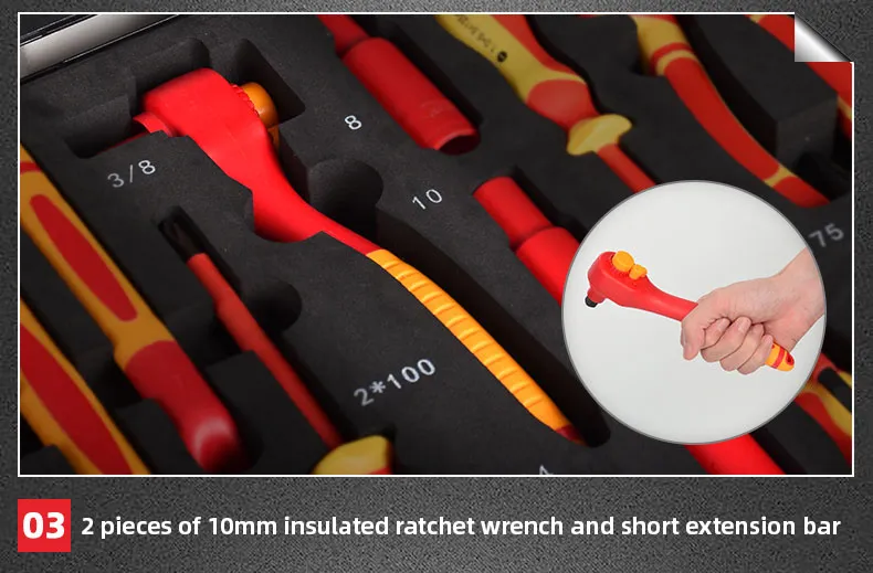 Insulated Ratchet Wrench & Extension Bar, 1000V Rated For EV Maintenance