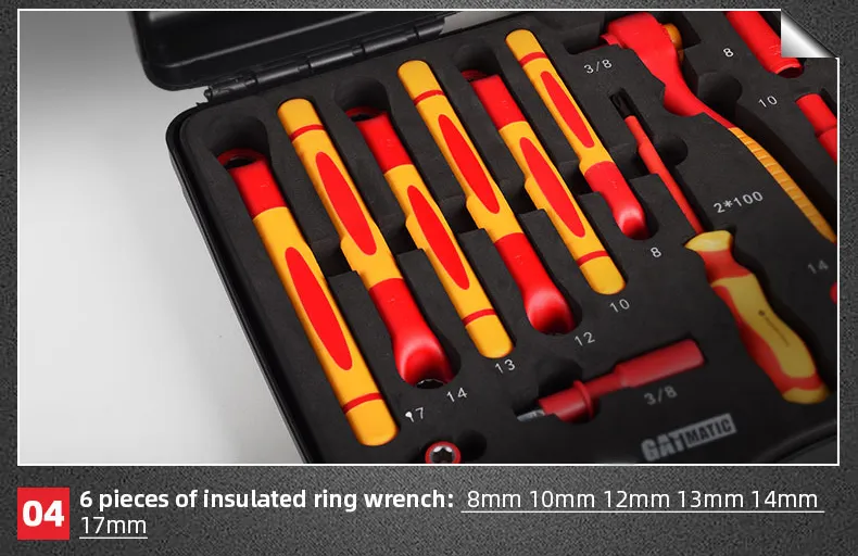 Insulated Ring End Wrench Set, 8-17mm, VDE Certified For High-Voltage Repair