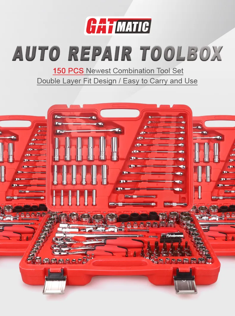 GATMATIC 150 Pcs Auto Repair Toolbox Set, Complete Combination Socket Wrench Kit