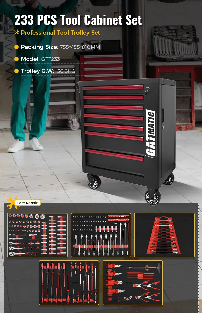 GATMATIC GTT233 233Pcs Tool Cabinet Set, Rolling Tool Trolley