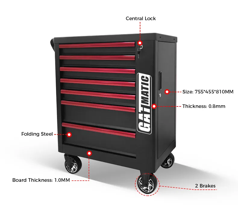 GATMATIC 7-Drawer Tool Cart, Central Lock, 4 Wheels With Brakes