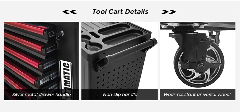 Tool Cart Details: Lockable Drawers, Non-Slip Grip, Wear-Resistant Wheels