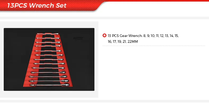 13Pcs Gear Wrench Set, Ratcheting Combination Wrenches, Metric