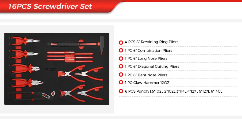 16Pcs Pliers & Punch Set, Retaining Ring Pliers, Combination Pliers