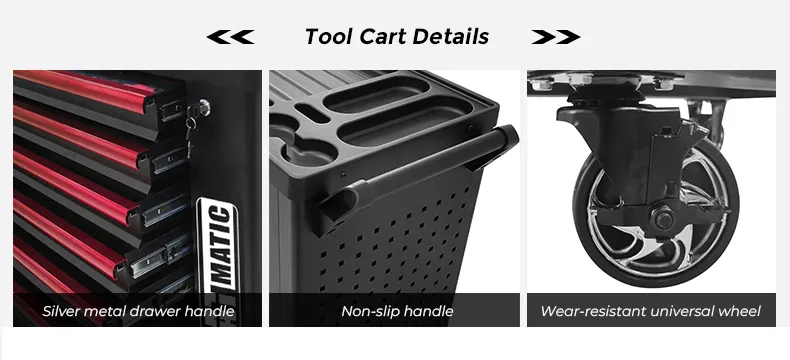 Tool Cart Details: Lockable Drawers, Non-Slip Grip, Wear-Resistant Wheels