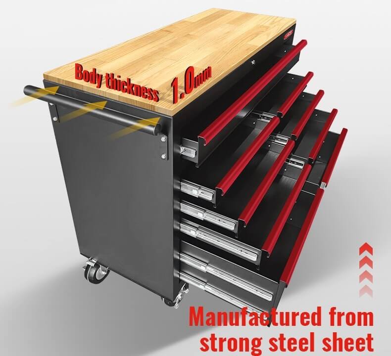 GEC905 Tool Chest, 1.0mm Thick Steel Body, Strong & Durable